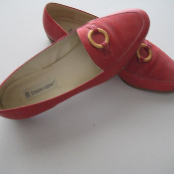 Etienne Aigner Red Loafers with Gold Accent - Picture 2 of 4